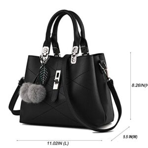 Mn&Sue Women Top Handle Satchel Leather Handbag Shoulder Bag Lady Tote Purse with Strap