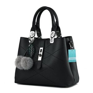 Mn&Sue Women Top Handle Satchel Leather Handbag Shoulder Bag Lady Tote Purse with Strap
