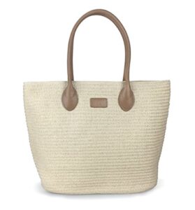 straw rattan women tote summer beach shoulder handbag medium size 17.8”x12.6″x5.1″