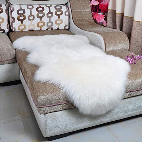 HEBE Faux Fur Rug Sheepskin Rug Runner 2'x4' Soft Sheepskin Fur Chair Couch Cover Milk White Sheepskin Area Throw Rug Runner for Bedroom Kids Nursery Living Room