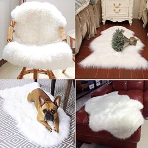 HEBE Faux Fur Rug Sheepskin Rug Runner 2'x4' Soft Sheepskin Fur Chair Couch Cover Milk White Sheepskin Area Throw Rug Runner for Bedroom Kids Nursery Living Room