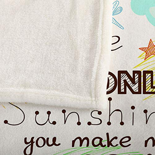 Mugod Beautiful Greeting Card Throw Blanket You are My Sunshine with Bird Cloud Rainbow and Sun Decorative Soft Warm Cozy Flannel Plush Throws Blankets for Baby Toddler Dog Cat 30 X 40 Inch