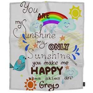 Mugod Beautiful Greeting Card Throw Blanket You are My Sunshine with Bird Cloud Rainbow and Sun Decorative Soft Warm Cozy Flannel Plush Throws Blankets for Baby Toddler Dog Cat 30 X 40 Inch