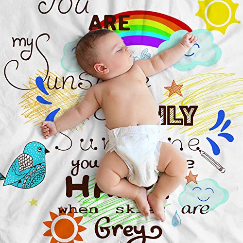 Mugod Beautiful Greeting Card Throw Blanket You are My Sunshine with Bird Cloud Rainbow and Sun Decorative Soft Warm Cozy Flannel Plush Throws Blankets for Baby Toddler Dog Cat 30 X 40 Inch