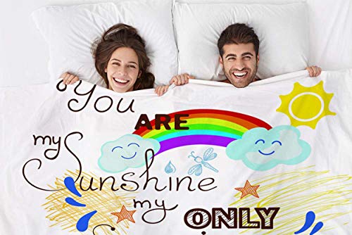 Mugod Beautiful Greeting Card Throw Blanket You are My Sunshine with Bird Cloud Rainbow and Sun Decorative Soft Warm Cozy Flannel Plush Throws Blankets for Baby Toddler Dog Cat 30 X 40 Inch