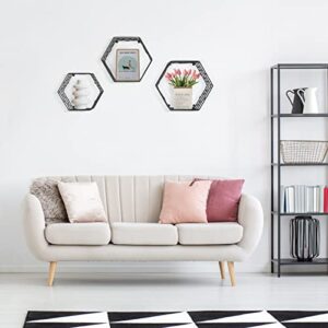 ERYTLLY Hexagon Hanging Floating Shelves, Wall Mounted Metal Farmhouse Storage Honeycomb Decorative Shelf Display Set of 3 - Modern Room Decor for Bathroom, Kitchen, Bedroom (Black)