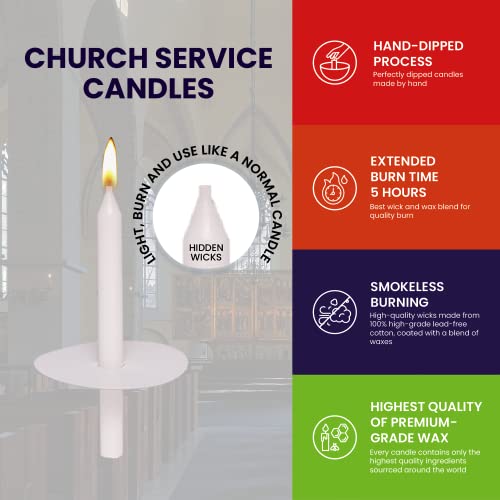 Exquizite 104 Church Candles with Drip Protectors - Hidden Wicks - Light and Burn as Usual - Vigil Candles, Memorial Candles, Congregational Candles, Christmas Eve Candles - 5" H X 1/2" D