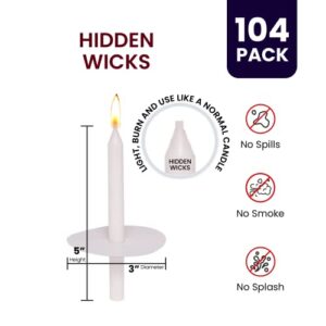 Exquizite 104 Church Candles with Drip Protectors - Hidden Wicks - Light and Burn as Usual - Vigil Candles, Memorial Candles, Congregational Candles, Christmas Eve Candles - 5" H X 1/2" D