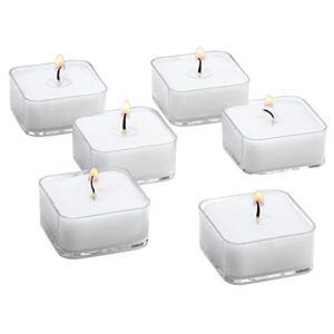 white square tealight candles with clear cup – set of 36 unscented tea lights – 5 hour burn time