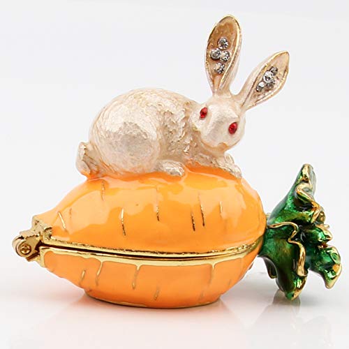 SEVENBEES Hand Painted Rabbit Figurine Enamel Hinged Jewelry Trinket Box