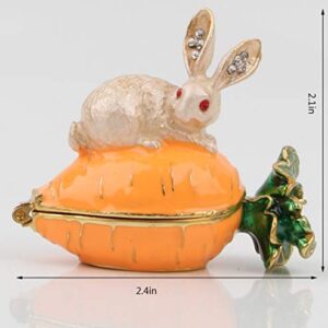 SEVENBEES Hand Painted Rabbit Figurine Enamel Hinged Jewelry Trinket Box