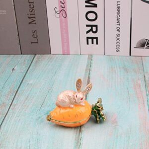 SEVENBEES Hand Painted Rabbit Figurine Enamel Hinged Jewelry Trinket Box