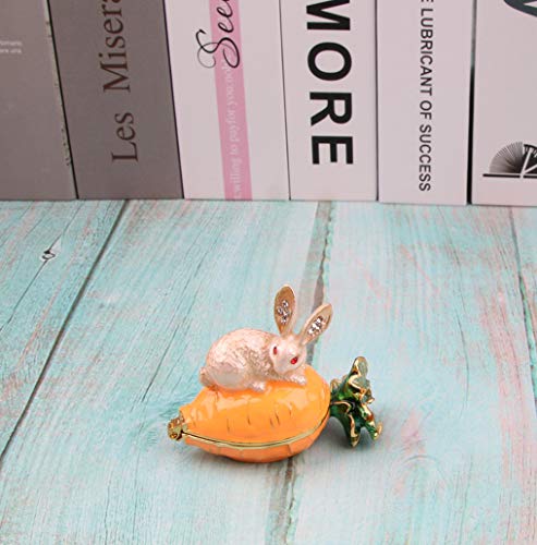 SEVENBEES Hand Painted Rabbit Figurine Enamel Hinged Jewelry Trinket Box