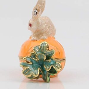 SEVENBEES Hand Painted Rabbit Figurine Enamel Hinged Jewelry Trinket Box