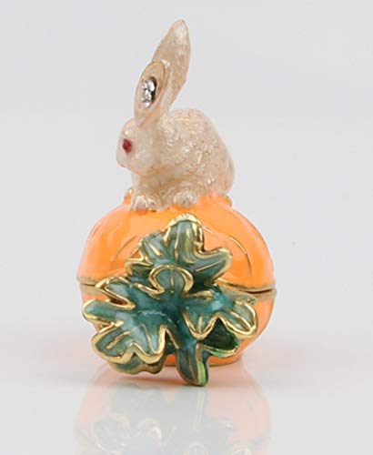 SEVENBEES Hand Painted Rabbit Figurine Enamel Hinged Jewelry Trinket Box