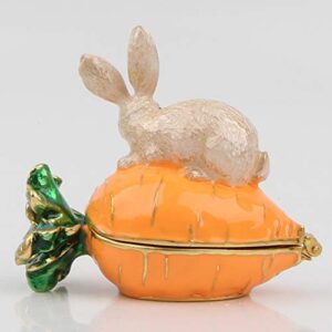 SEVENBEES Hand Painted Rabbit Figurine Enamel Hinged Jewelry Trinket Box