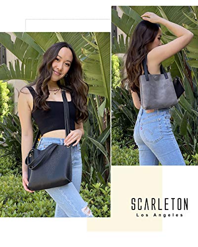 Scarleton Leather Tote Bag for Women, Womens Purses and Handbags, Reversible Tote Bags for Women, Purses for Women, H184220190103 - Black/Grey