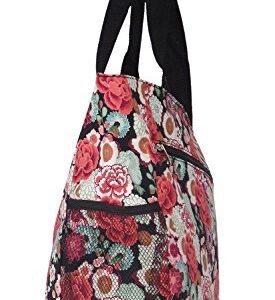 Large Multi - Pocket Fashion Zipper Top Beach Bag Tote - Custom Embroidery Available (Garden Floral)