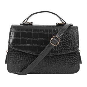 Goodbag Women Crocodile PU Leather Clutch Purse Detachable Shoulder Strap Tote Handbag, Black