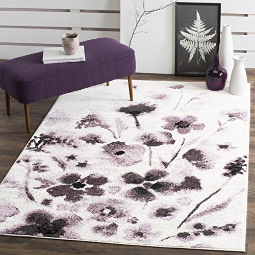 SAFAVIEH Adirondack Collection 3' x 5' Ivory / Purple ADR127L Floral Watercolor Non-Shedding Living Room Bedroom Accent Rug