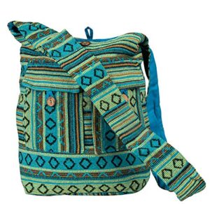 tribe azure blue aztec canvas large hobo cross body shoulder sling slouch casual shopping market bag