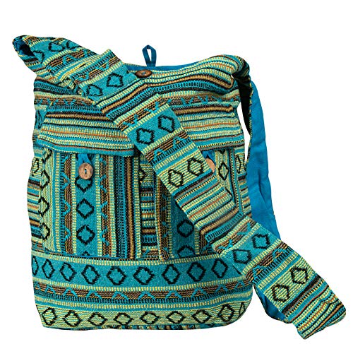 Tribe Azure Blue Aztec Canvas Large Hobo Cross body Shoulder Sling Slouch Casual Shopping Market Bag