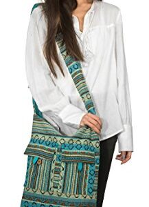 Tribe Azure Blue Aztec Canvas Large Hobo Cross body Shoulder Sling Slouch Casual Shopping Market Bag