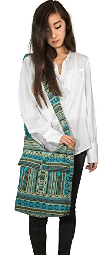 Tribe Azure Blue Aztec Canvas Large Hobo Cross body Shoulder Sling Slouch Casual Shopping Market Bag