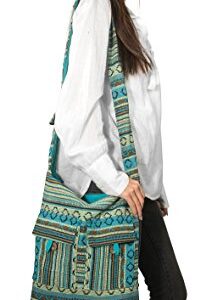 Tribe Azure Blue Aztec Canvas Large Hobo Cross body Shoulder Sling Slouch Casual Shopping Market Bag