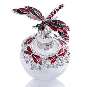 yu feng dragonfly decorative glass perfume bottle jeweled enameled fancy crystal perfume holder scent bottles empty refillable(red,40ml)