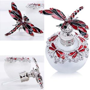 YU FENG Dragonfly Decorative Glass Perfume Bottle Jeweled Enameled Fancy Crystal Perfume Holder Scent Bottles Empty Refillable(Red,40ml)