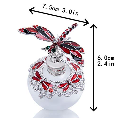 YU FENG Dragonfly Decorative Glass Perfume Bottle Jeweled Enameled Fancy Crystal Perfume Holder Scent Bottles Empty Refillable(Red,40ml)