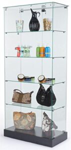 displays2go tempered glass frameless design display case with 4 shelves and black laminate base, 31 x 71 x 15-3/4-inch (ifdc8040bk)