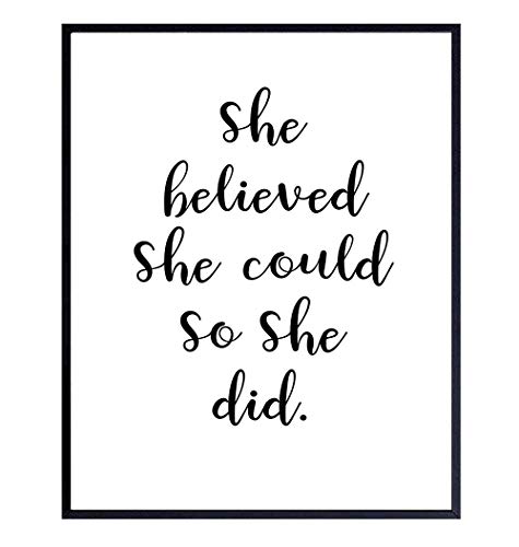 Wall Art Print Typography - 8x10 Unframed Photo - Makes a Great Gift for Home Decor - She Believed She Could - Motivational and Inspirational