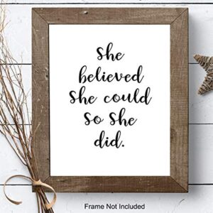 Wall Art Print Typography - 8x10 Unframed Photo - Makes a Great Gift for Home Decor - She Believed She Could - Motivational and Inspirational