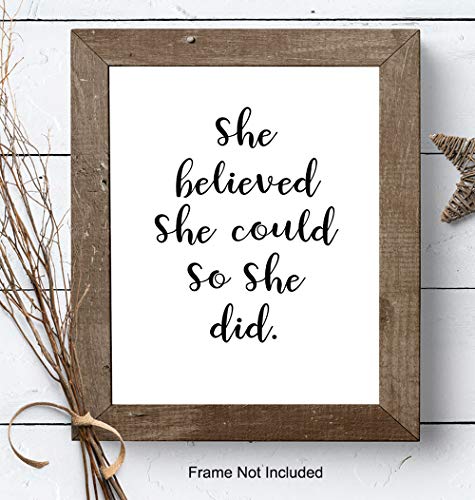 Wall Art Print Typography - 8x10 Unframed Photo - Makes a Great Gift for Home Decor - She Believed She Could - Motivational and Inspirational