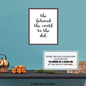 Wall Art Print Typography - 8x10 Unframed Photo - Makes a Great Gift for Home Decor - She Believed She Could - Motivational and Inspirational