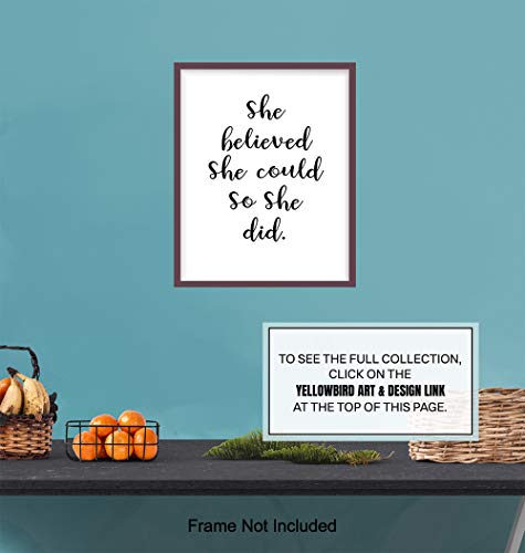 Wall Art Print Typography - 8x10 Unframed Photo - Makes a Great Gift for Home Decor - She Believed She Could - Motivational and Inspirational