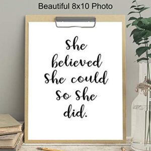 Wall Art Print Typography - 8x10 Unframed Photo - Makes a Great Gift for Home Decor - She Believed She Could - Motivational and Inspirational