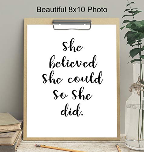 Wall Art Print Typography - 8x10 Unframed Photo - Makes a Great Gift for Home Decor - She Believed She Could - Motivational and Inspirational