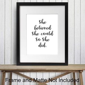 Wall Art Print Typography - 8x10 Unframed Photo - Makes a Great Gift for Home Decor - She Believed She Could - Motivational and Inspirational