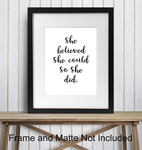 Wall Art Print Typography - 8x10 Unframed Photo - Makes a Great Gift for Home Decor - She Believed She Could - Motivational and Inspirational