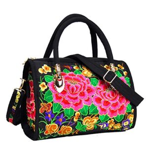 vintage embroidery v.e. women’s designer large top handle structured tote bag satchel handbag shoulder bag purse … (2 red flower)