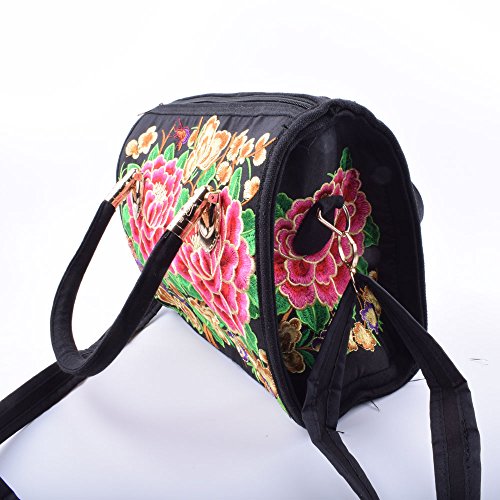 VINTAGE EMBROIDERY V.E. Women's Designer Large Top Handle Structured Tote Bag Satchel Handbag Shoulder Bag Purse … (2 Red Flower)