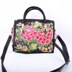 VINTAGE EMBROIDERY V.E. Women's Designer Large Top Handle Structured Tote Bag Satchel Handbag Shoulder Bag Purse … (2 Red Flower)