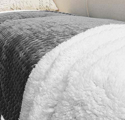 Catalonia Grey Sherpa Throws Blanket, Super Soft Comfy Fluffy Fuzzy Fleece Plush Blanket for Sofa Couch Bed Reversible All Season for Adults Children, Chevron 50"x60"