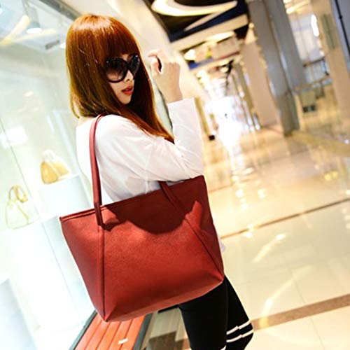 WUAI Women's Fashion Leather Top Messenger Bag Hobo Handbag Shoulder Bag Tote PU Purse Satchel Bag for Work Shopping Wine