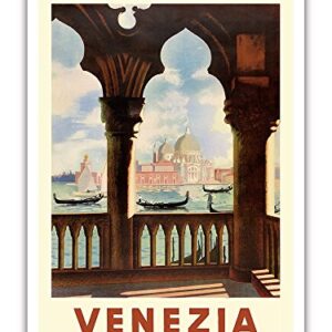 Venezia (Venice), Italy - Gondolas on Grand Canal - St. Mark's Basilica (Basilica di San Marco) - Vintage Travel Poster c.1938 - Master Art Print 9in x 12in