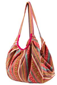 pink jacquard cotton shoulder travel canvas tote bag hobo style casual market purse handbag