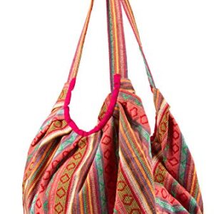 Pink Jacquard Cotton Shoulder Travel Canvas Tote Bag Hobo Style Casual Market Purse Handbag